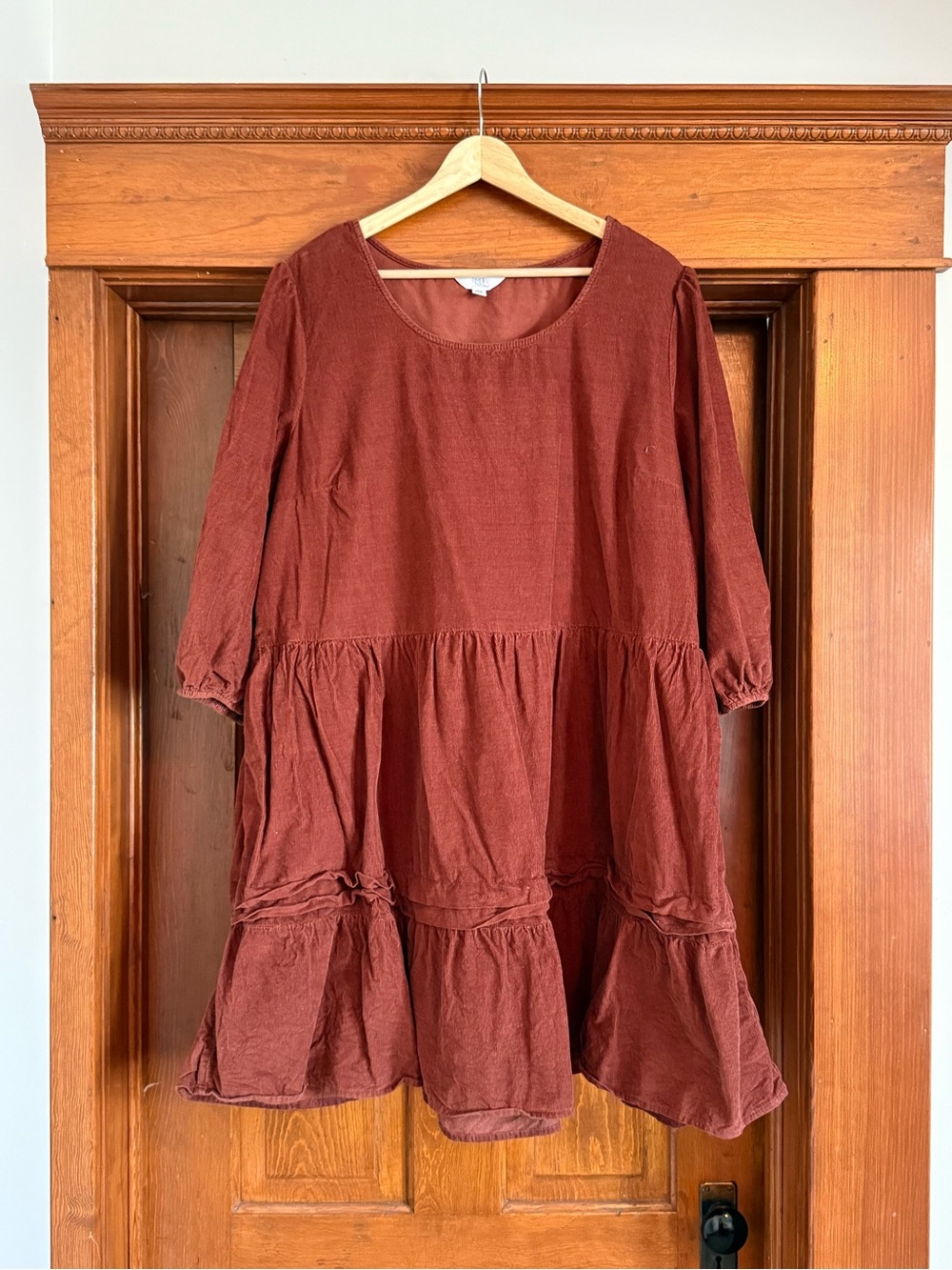 Time and Tru Brick Red Tiered Midi Dress